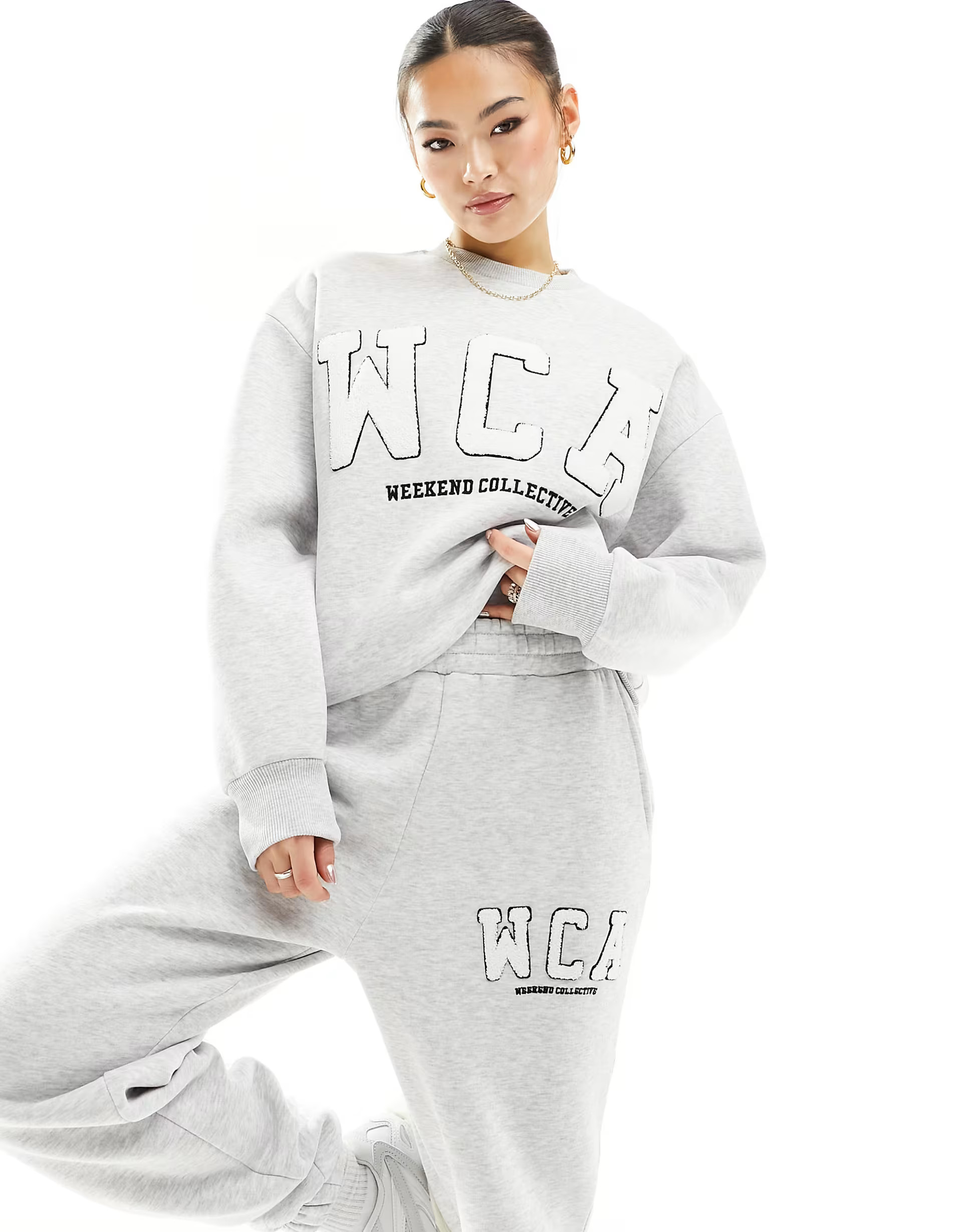 ASOS Weekend Collective sweat with varsity logo in grey marl | ASOS | ASOS (Global)
