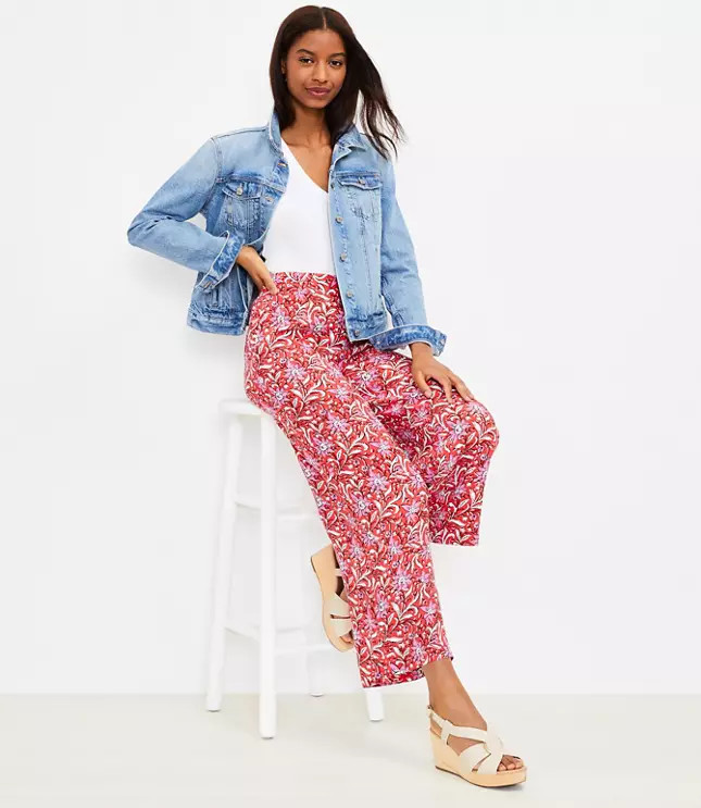 Fluid Wide Leg Crop Pants in Spring Bloom | LOFT