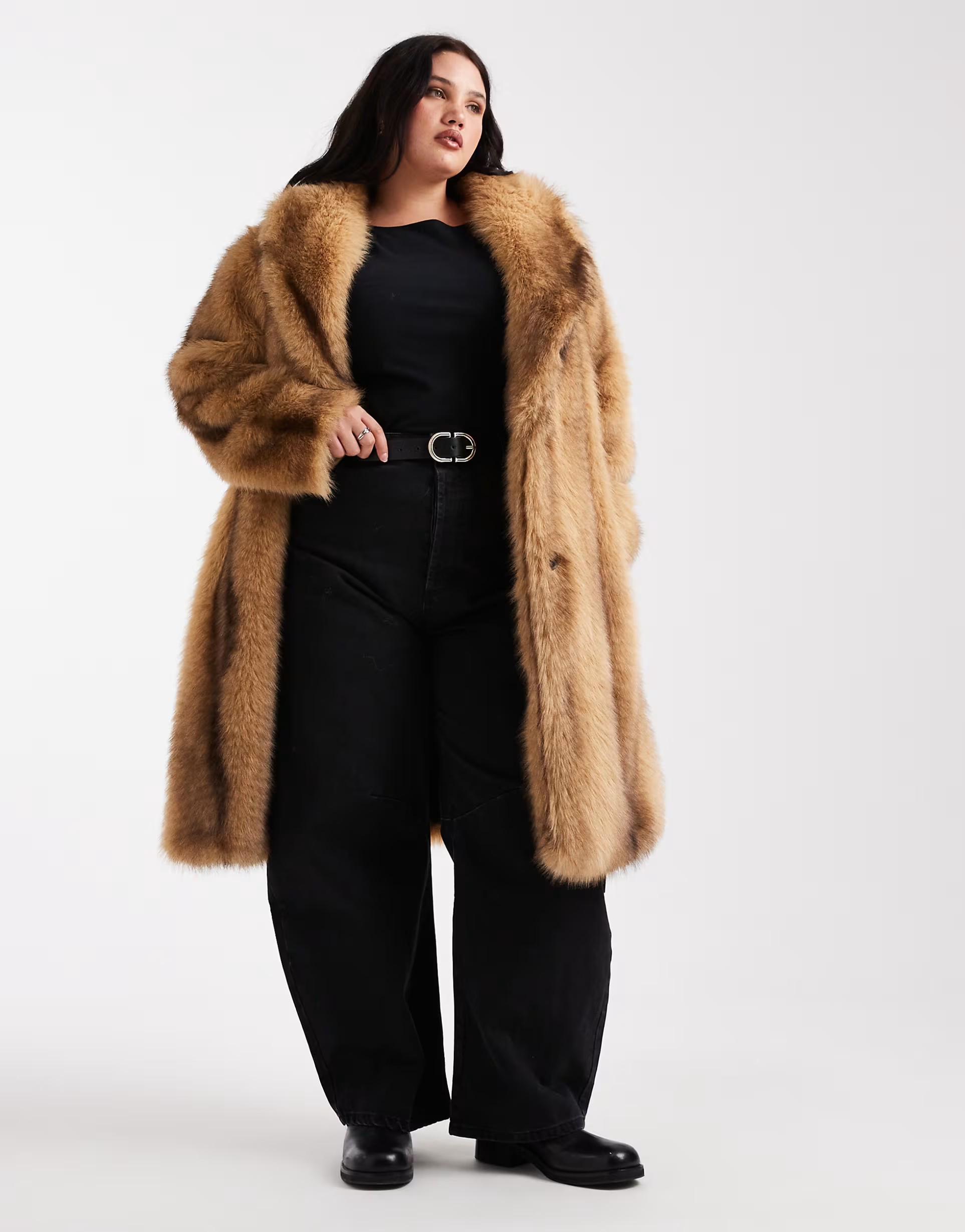 ASOS DESIGN Curve midi faux fur coat in orange stripe | ASOS | ASOS (Global)