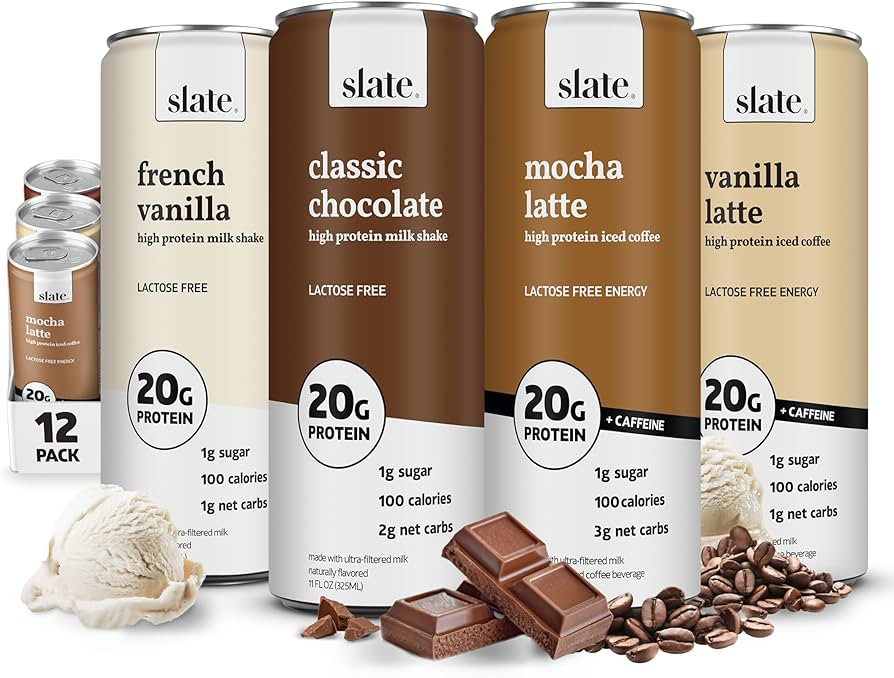 Slate Milk - High Protein Milk Shakes & Iced Coffees - Classic Chocolate, Mocha Latte, Vanilla La... | Amazon (US)