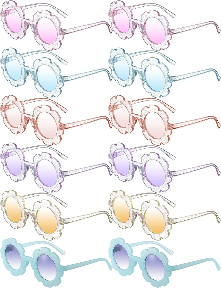 Geyoga 12 Pcs Kids Flower Sunglasses Colored Round Flower Glasses Cute Girls Baby Sunglasses for ... | Amazon (US)