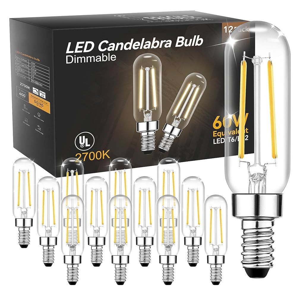 TJOY E12 Candelabra LED Bulb, 60W Equivalent Dimmable 2700K Soft Warm White, Small Base T6 Clear ... | Amazon (US)
