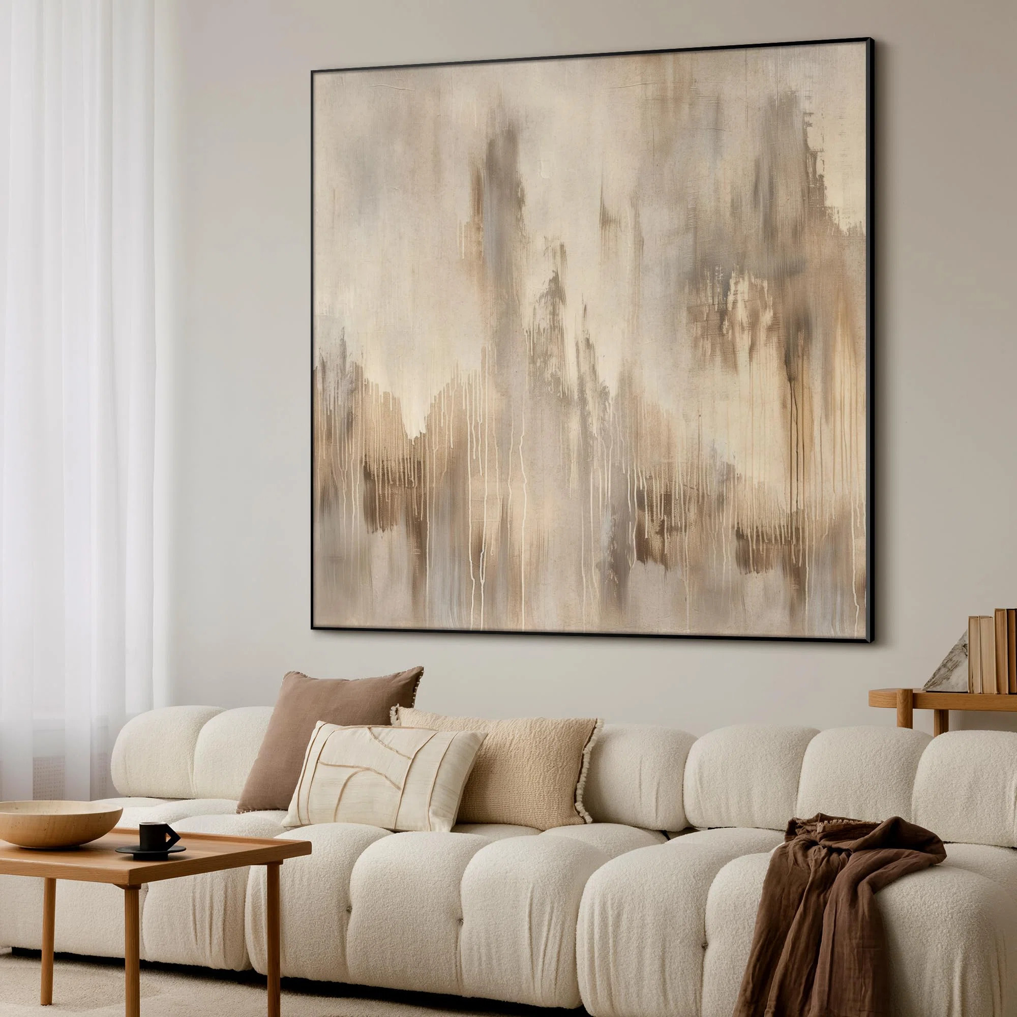 Extra Large Wall Art Fabric Print - Neutral Abstract Soft Beige and Taupe Waterfall-Inspired Illu... | Wayfair North America