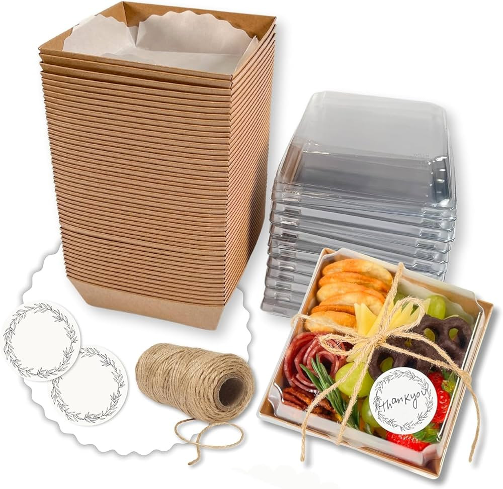 Small Charcuterie Box Set with Clear Lids, Brown, 50 ct, 5 inch x 5 inch, Disposable, Wedding, De... | Amazon (US)