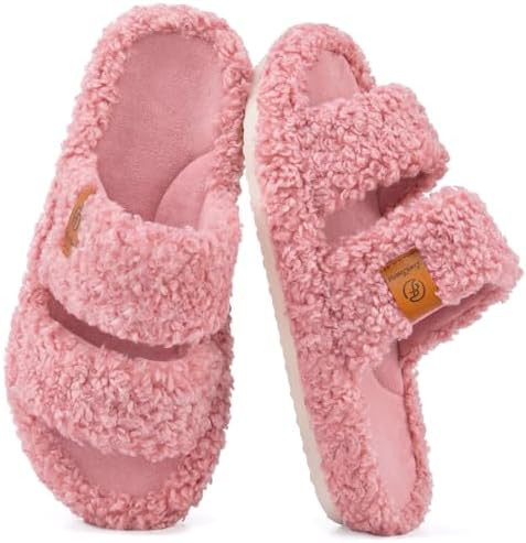 EverFoams Womens Fuzzy Open-toe Slippers Soft Comfy Memory Foam Indoor House Shoes | Amazon (US)