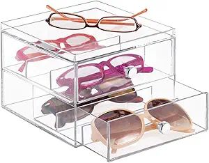 mDesign Stackable Plastic Eye Glass Storage Organizer Box Holder for Sunglasses, Reading Glasses,... | Amazon (US)