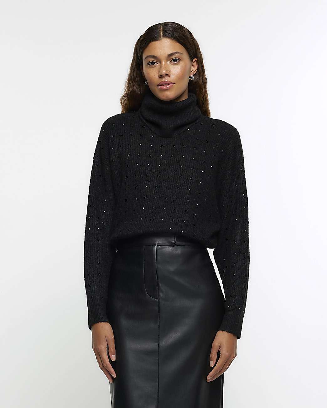 Black diamante roll neck jumper | River Island (UK & IE)