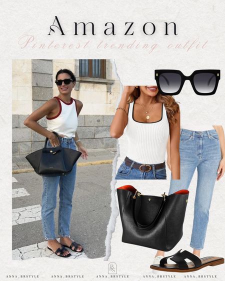 Straight jeans women, summer sandals, black handbag, tank top

#LTKFindsUnder100 #LTKFindsUnder50