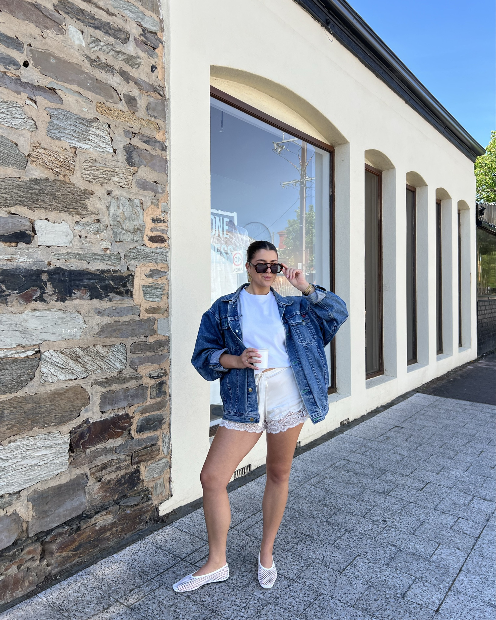 lace shorts are my new staple 🤍denim jacket is my dads old jacket 

sizes: 
shorts - M
top - M
shoes - AU8

#LTKsummer #LTKaustralia