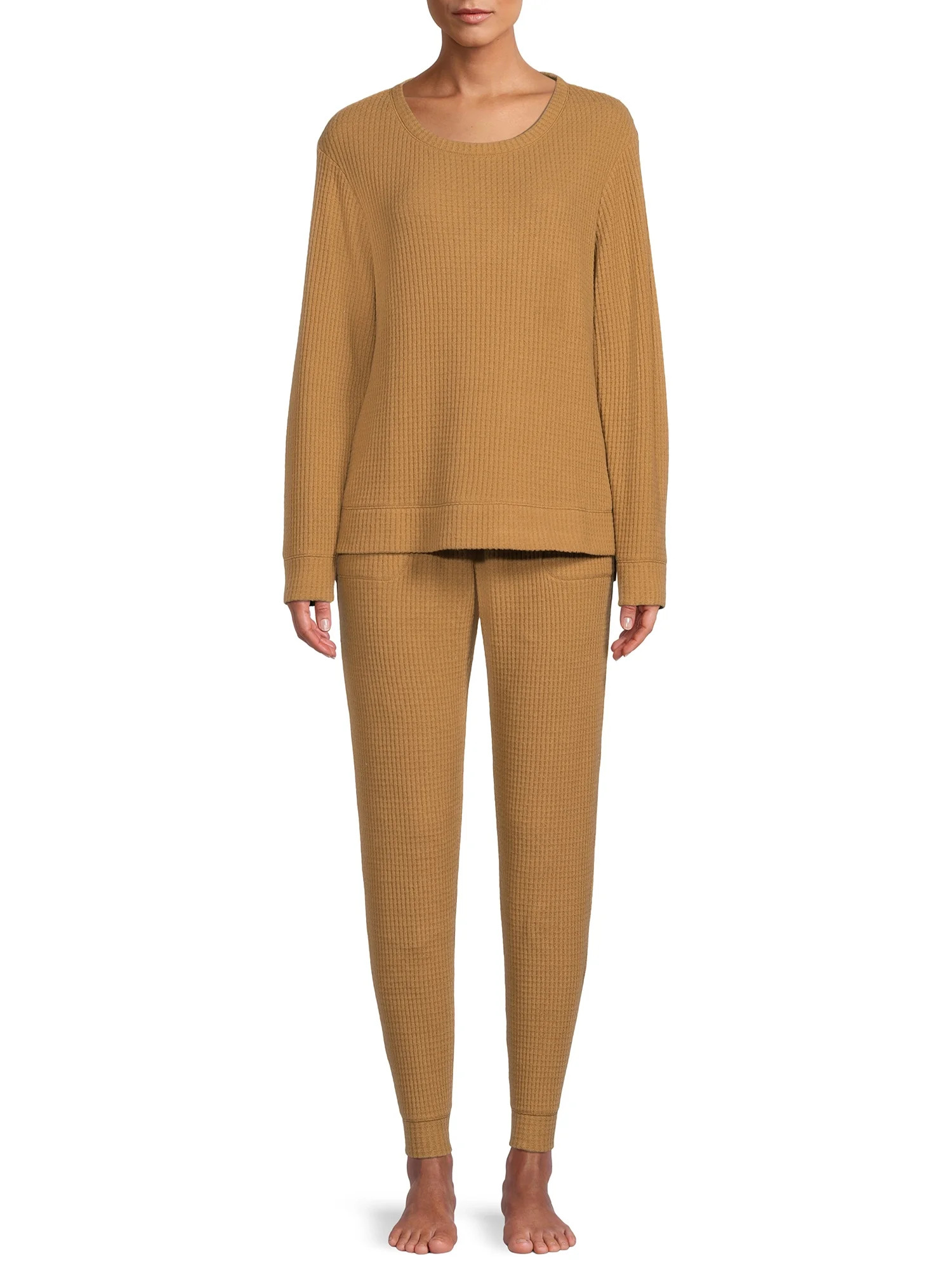 Secret Treasures Women's and Women's Plus Waffle Long Sleeve Top and Joggers Set, 2-Piece - Walma... | Walmart (US)