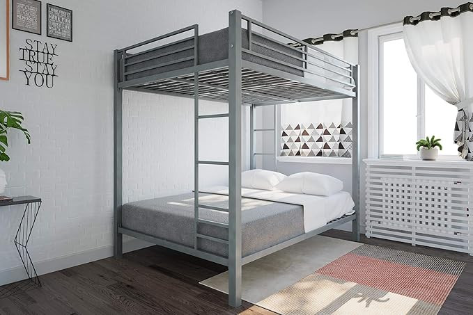 DHP Full over Full Bunk Bed for Kids, Metal Frame with Ladder (Silver) | Amazon (US)