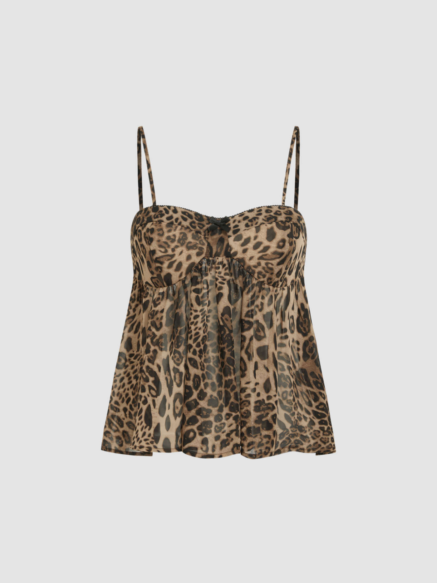 Woven Square Neck Leopard Bowknot Cami Top For Daily Casual Music Festival/Live House | Cider