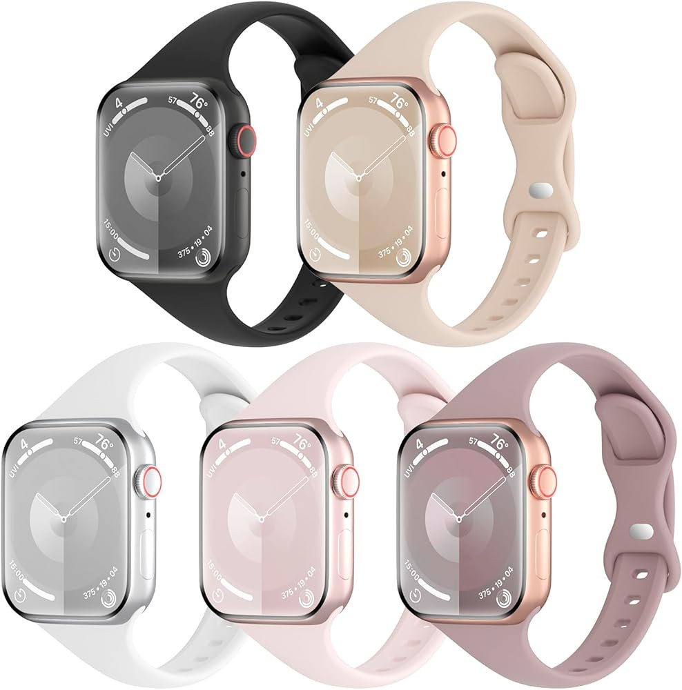 TSAAGAN 5 Pack Silicone Slim Bands Compatible with Apple Watch Band 38mm 42mm 40mm 44mm 41mm 45mm... | Amazon (US)