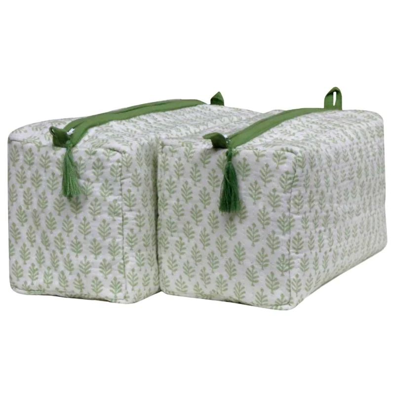 Block Print Cosmetic Bags - Celadon Green (Set of 2) | Sea Marie Designs