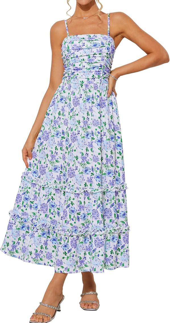 GRACE KARIN 2025 Women's Summer Floral Maxi Dress Casual Sleeveless Ruffle Tiered Wedding Guest F... | Amazon (US)