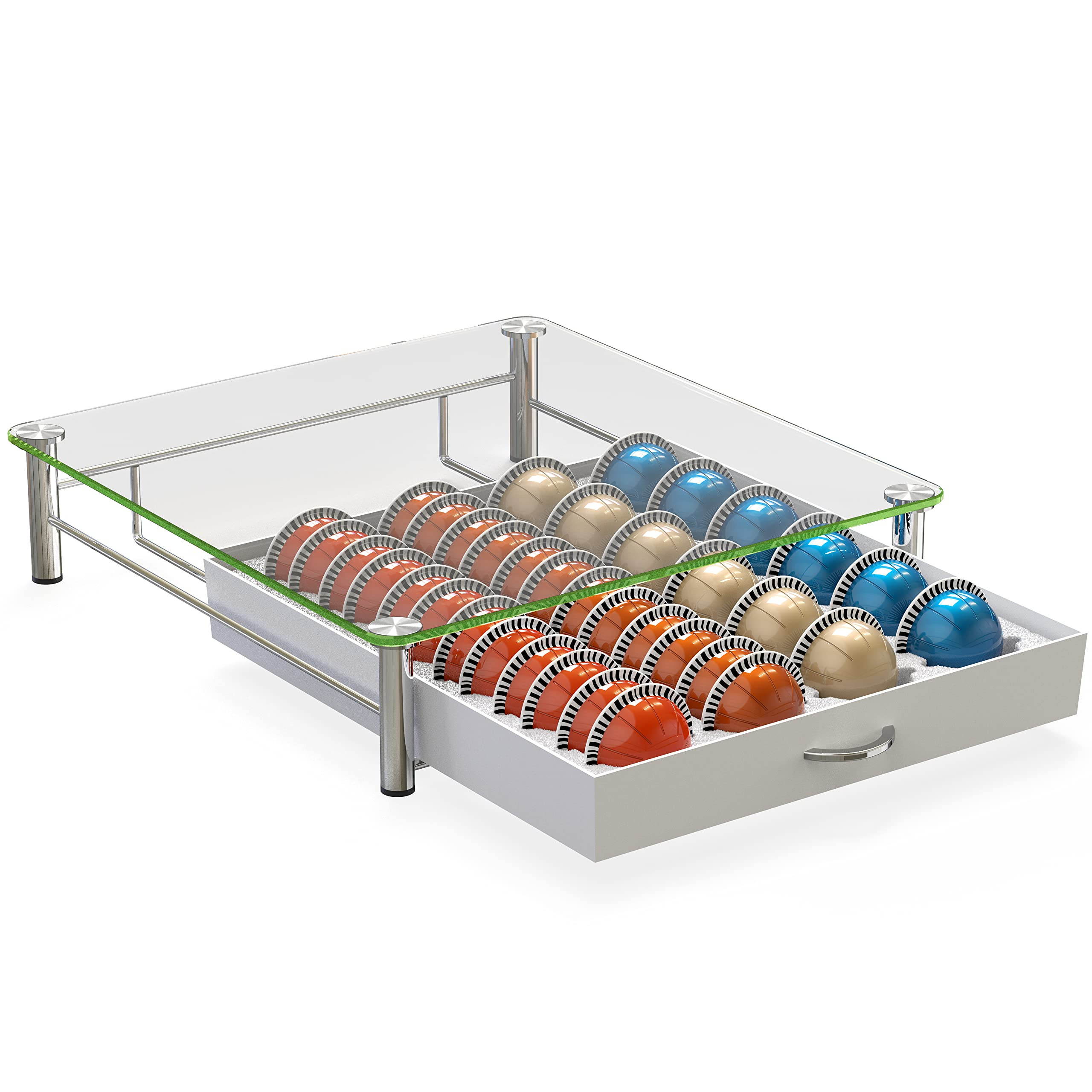 DecoBrothers Crystal Tempered Glass Vertuo Pod Holder Drawer, 24 Large or 48 Small Nespresso Capsule Organizer, White | Amazon (US)