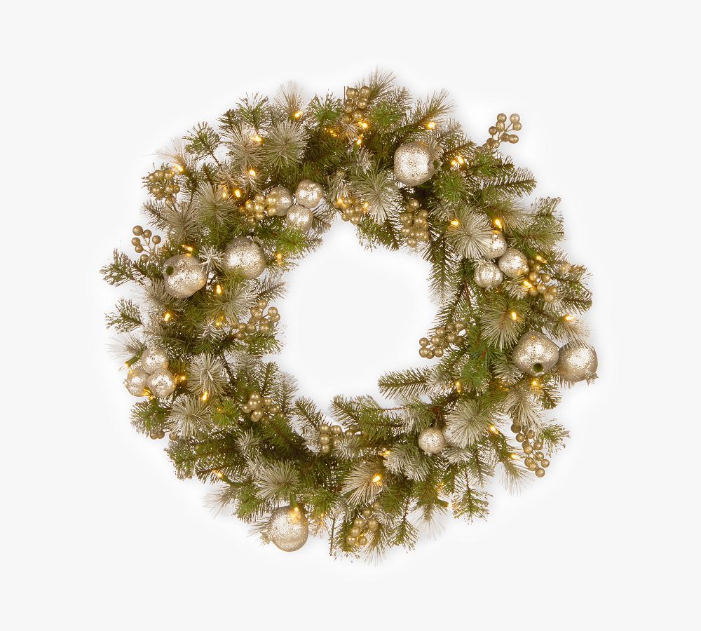 Pre-Lit LED Faux Mixed Pine Glitter Wreath & Garland | Pottery Barn (US)