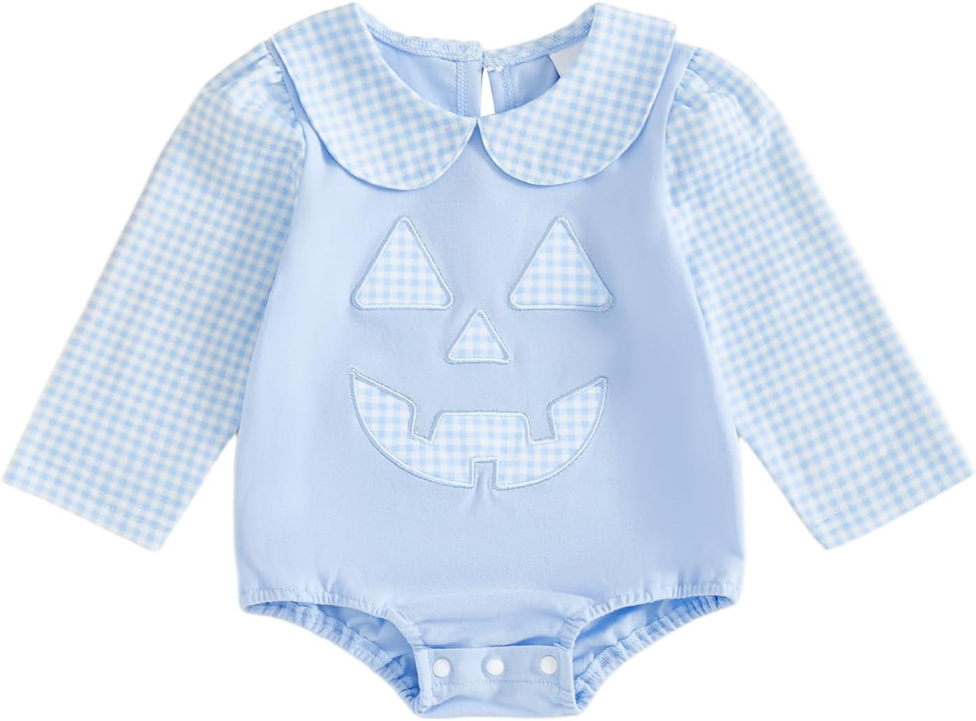 Infant Baby Boy Girl Halloween Outfit Puff Sleeve Peter Pan Collar Pumpkin Print Bubble Romper Fall Bodysuit | Amazon (US)
