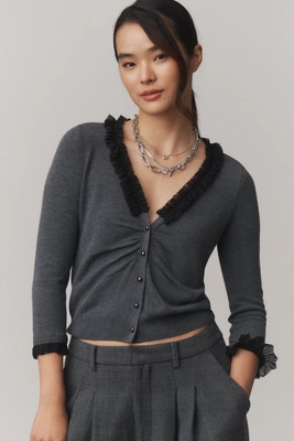 Maeve Ruched & Ruffled Cardigan Sweater | Anthropologie (US)