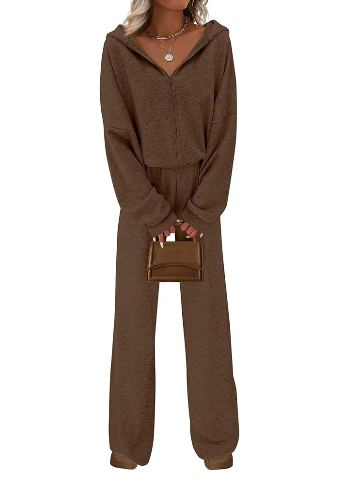PRETTYGARDEN Women's 2 Piece Fall Lounge Sets 2025 Zip Up Hoodie Wide Leg Pants Tracksuit Matchin... | Amazon (CA)