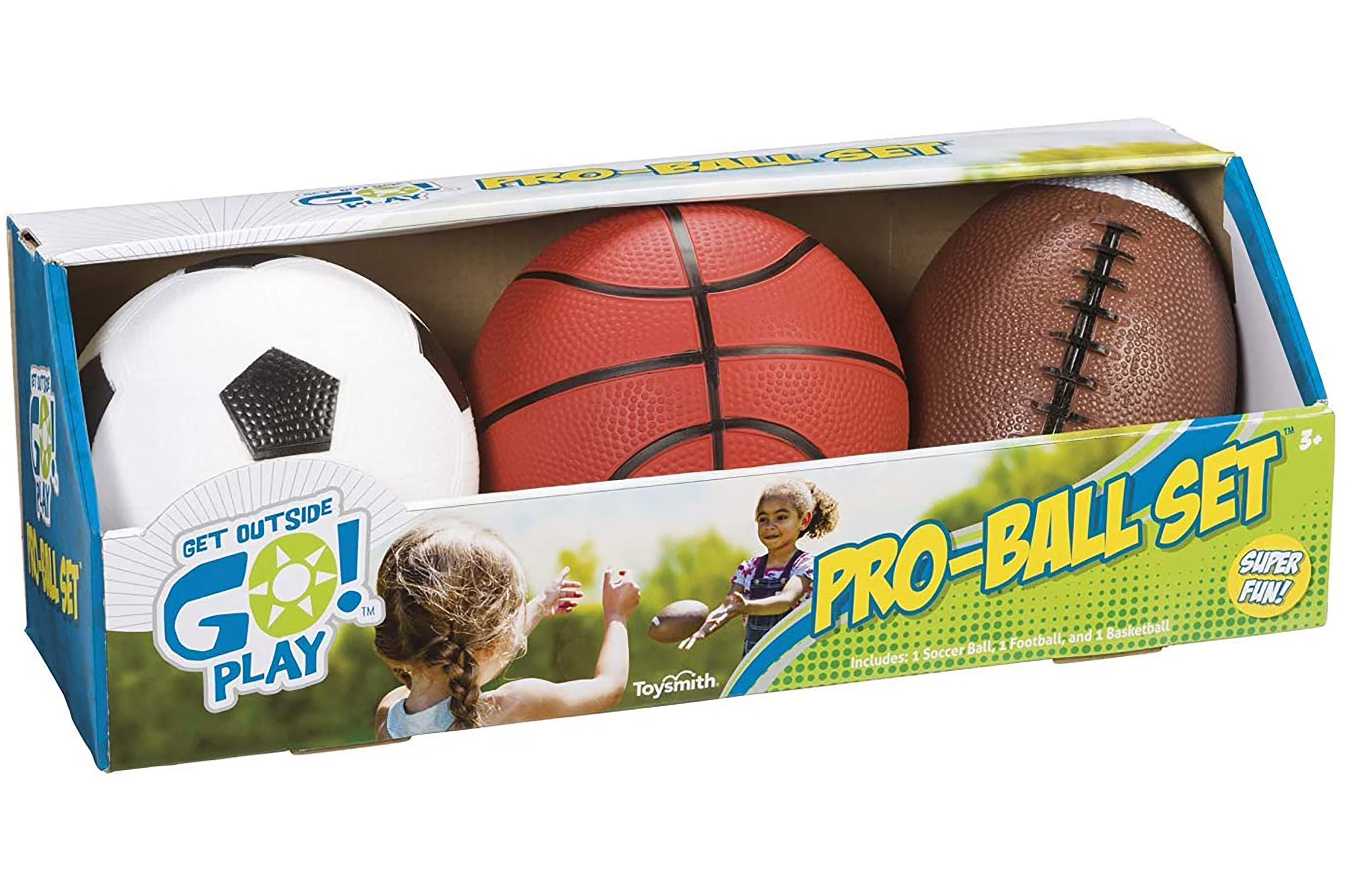 Toysmith Get Outside GO Pro-Ball Set, Pack of 3 (5-Inch Soccer Ball, 6.5-Inch Football and 5-Inch... | Walmart (US)