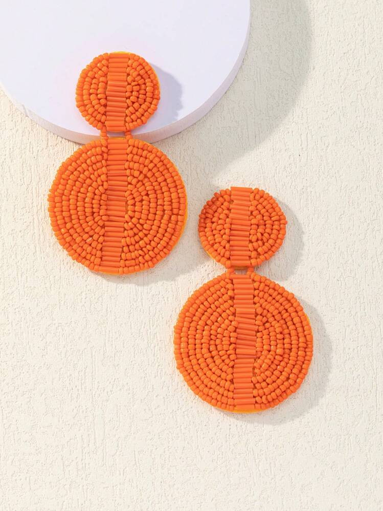 1 Pair Classic Round Seed Bead Woven Earrings, Bohemian Style Ear Pendants | SHEIN