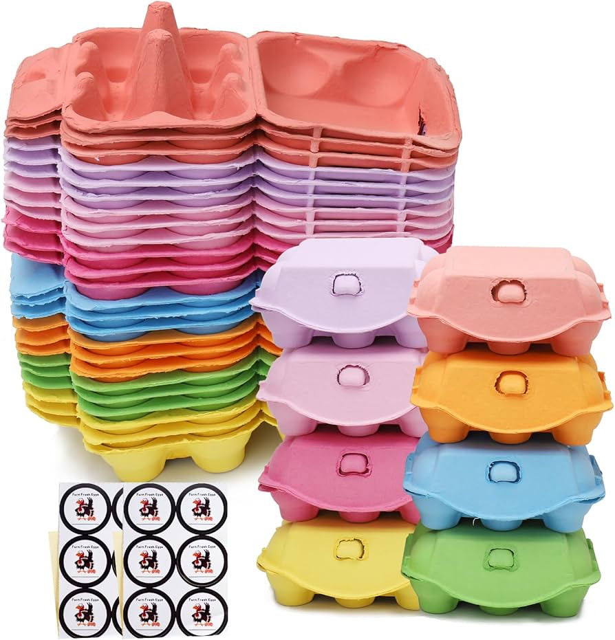 OHOH 24 Pack Half Dozen Colored Egg Cartons Colorful Reusable Natural Pulp Paper, 6 Count for Chi... | Amazon (US)