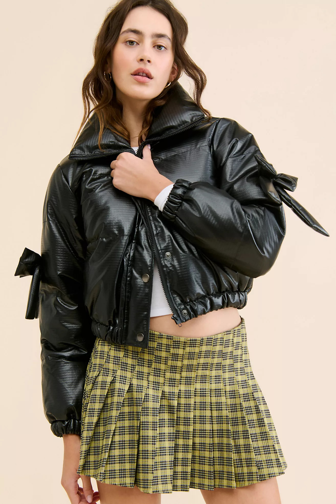 Flat White Bow Puffer Jacket | Anthropologie (US)