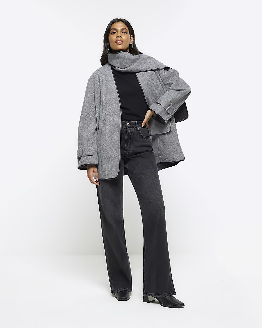 Grey scarf detail coat | River Island (UK & IE)
