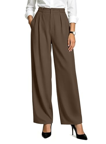 EVALESS High Waisted Work Pants for Women Business Casual Outfits 2026 Office Dress Pant Trousers with Pockets Dark Khaki 2XL | Amazon (US)