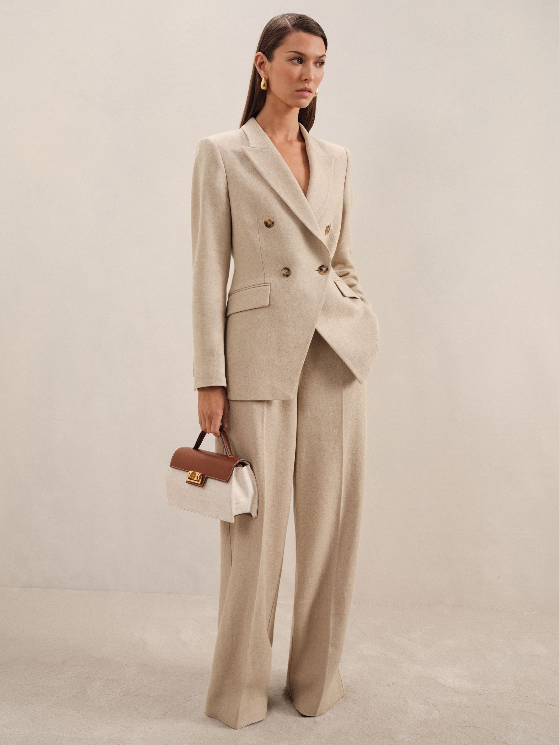 Linen-Blend Wide-Leg Trousers in Neutral | Reiss UK