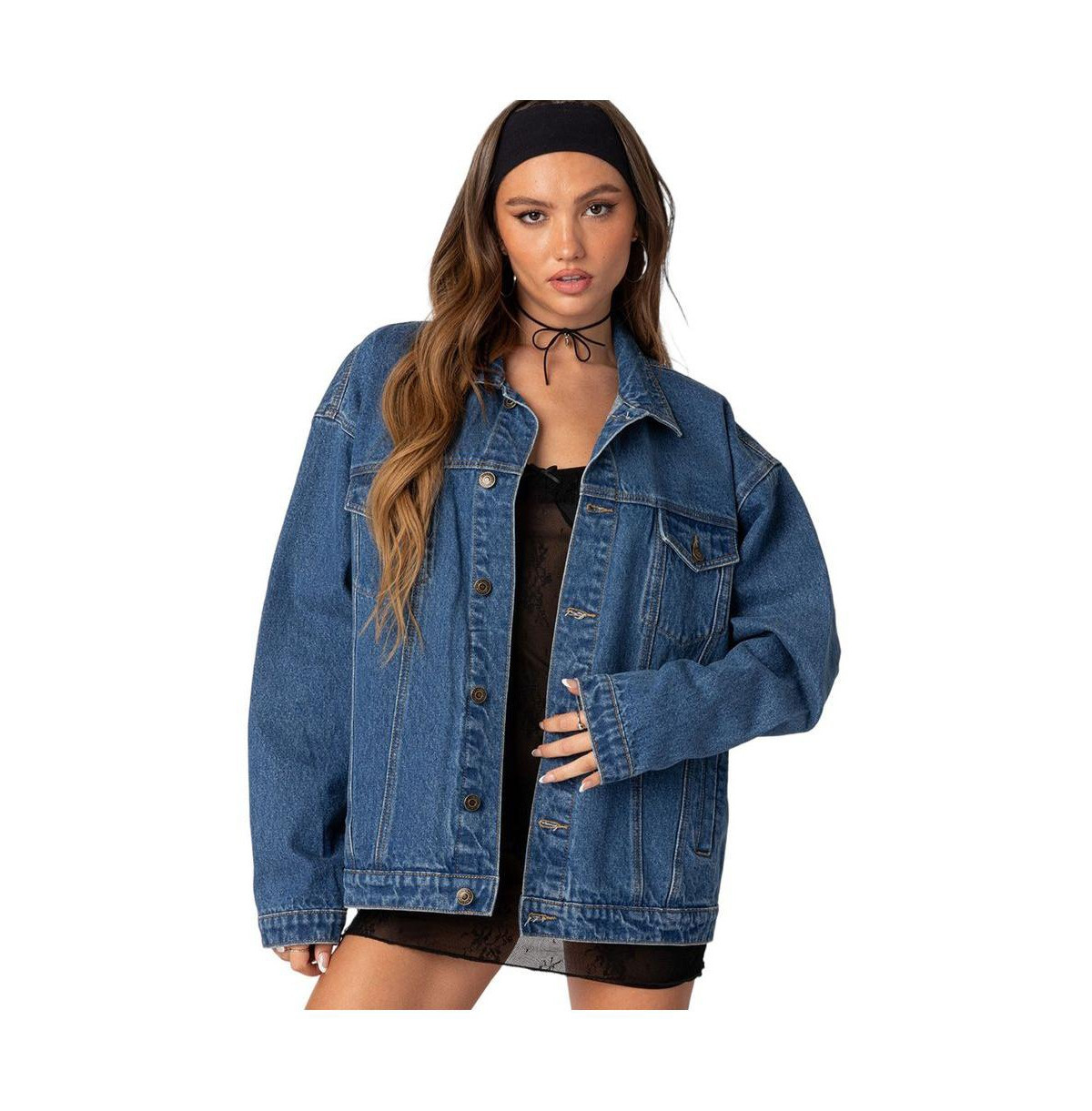 Edikted Women's Dalia oversized denim jacket - Dark-blue | Macy's