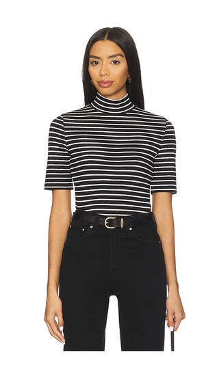Rag & Bone The Knit Stripe Rib Turtleneck Tee in Black. - size M | Revolve Clothing (Global)