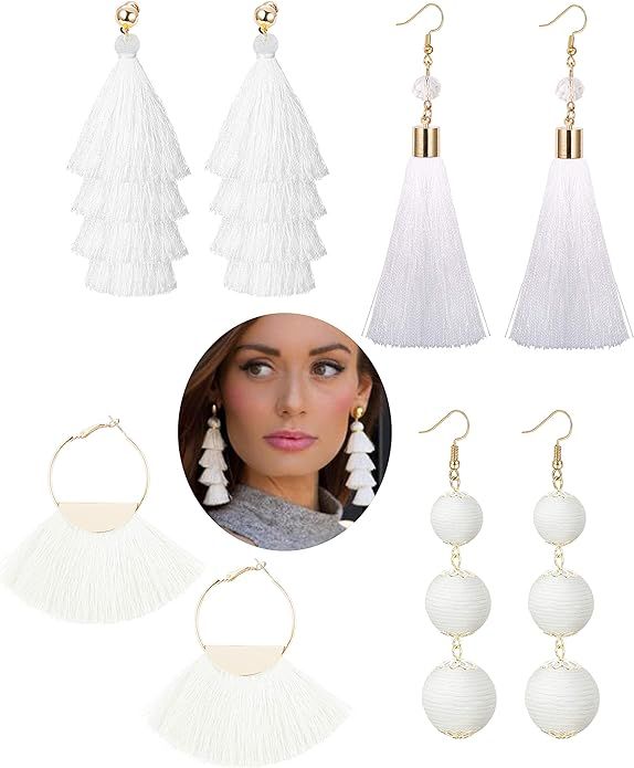 LOYALLOOK 4Pairs Tassel Earrings For Women Fan Shape Tassel Earrings Long Thread Tassel Earrings ... | Amazon (US)