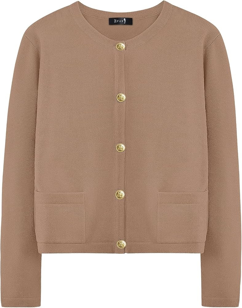 EFAN Womens Cardigan Sweaters 2023 Fall Open Front Long Sleeve Button Down Knit Cropped Sweater J... | Amazon (US)