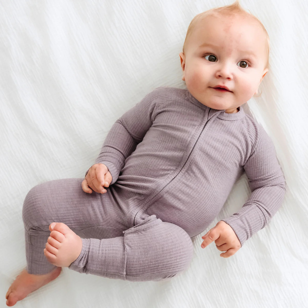 Heather Smokey Lavender Ribbed Zippy | Little Sleepies