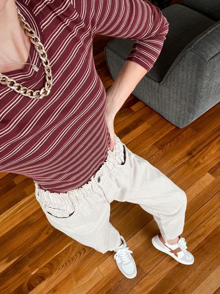 Striped tee // comfy outfits // Fall style // shearling // sneakers // 

#LTKSeasonal #LTKSale