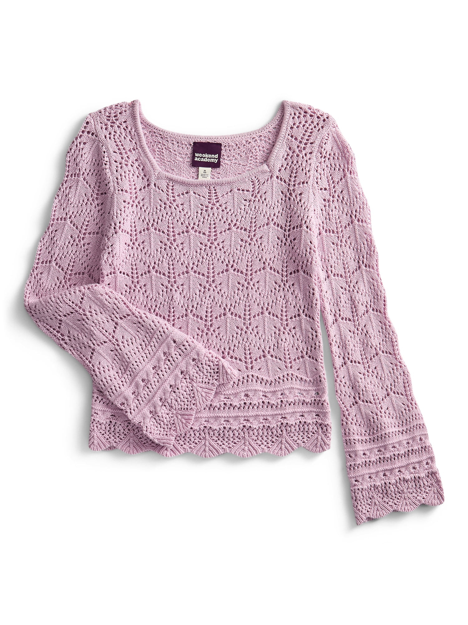 Weekend Academy Girls Crochet Top with Long Sleeves, Sizes 4-18 | Walmart (US)