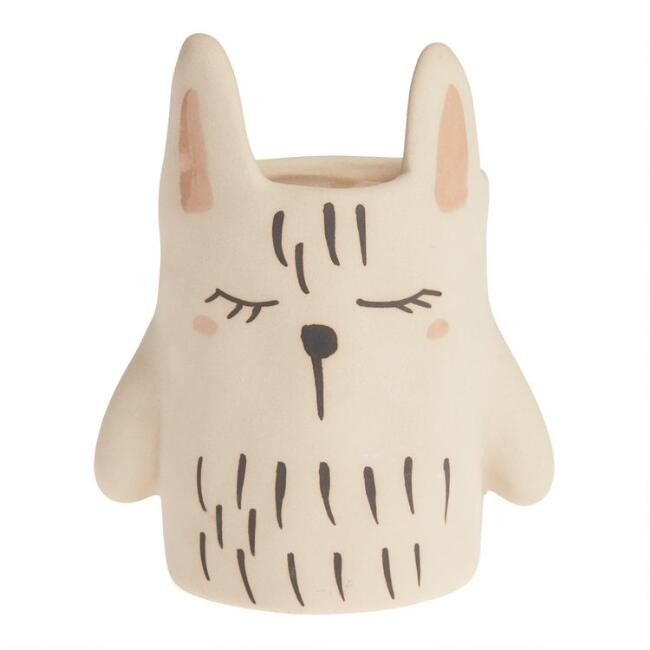 White Hand Painted Ceramic Cat Planter | World Market