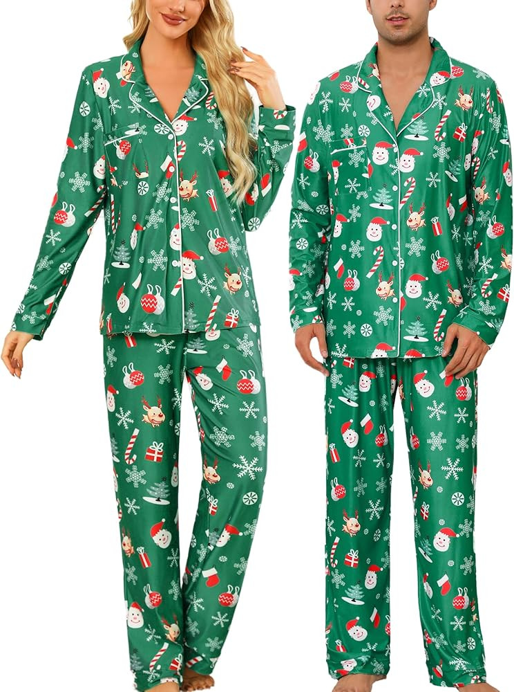 ENJOYNIGHT Weihnachtspyjama Paare Schlafanzug Weihnachten Partner Pyjama Set Langarm Knopfleiste ... | Amazon (DE)