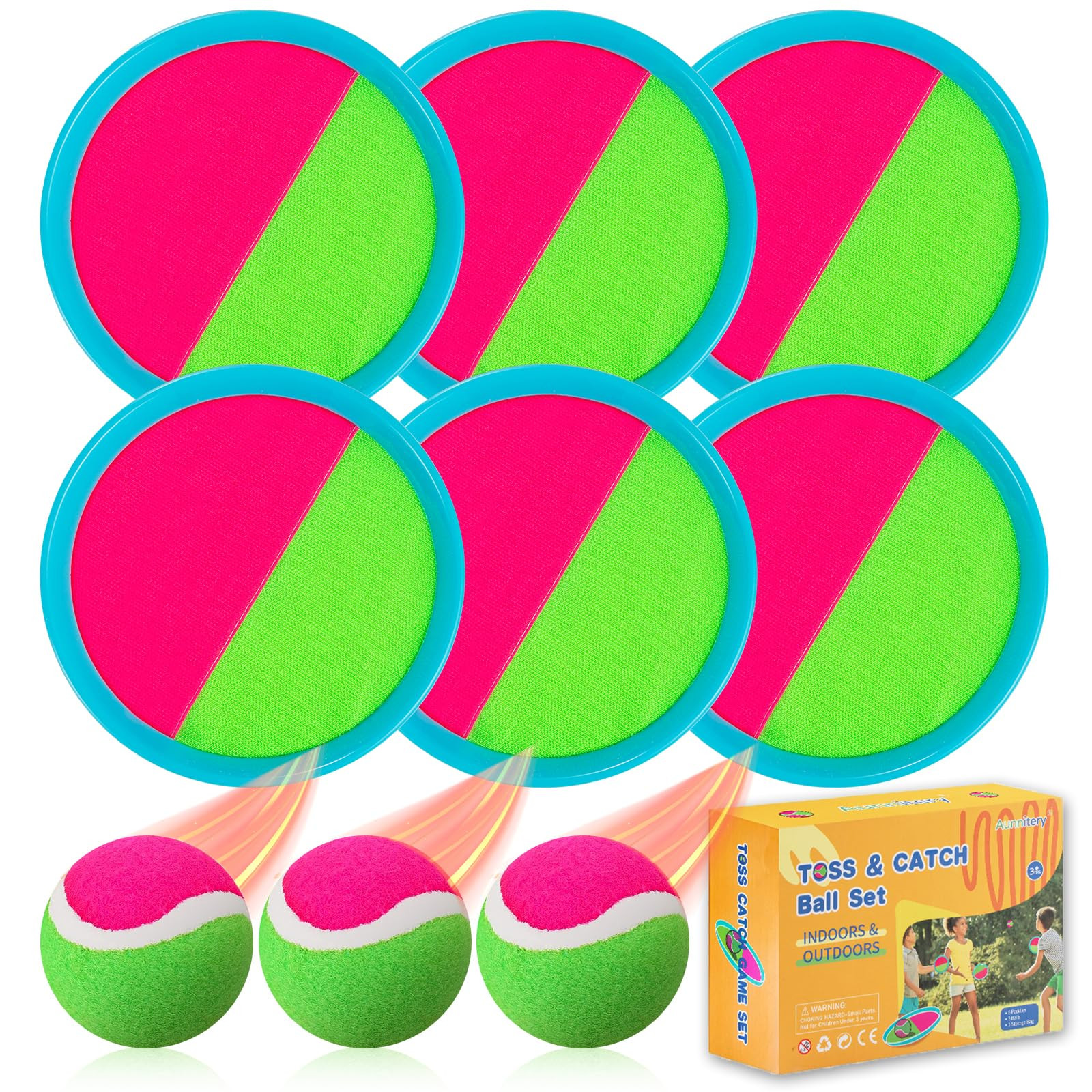 Beach Toys - Outdoor Games, Sand Toys, Toss and Ball Set with 6 Paddles and 3 Balls, Perfect Yard... | Amazon (US)