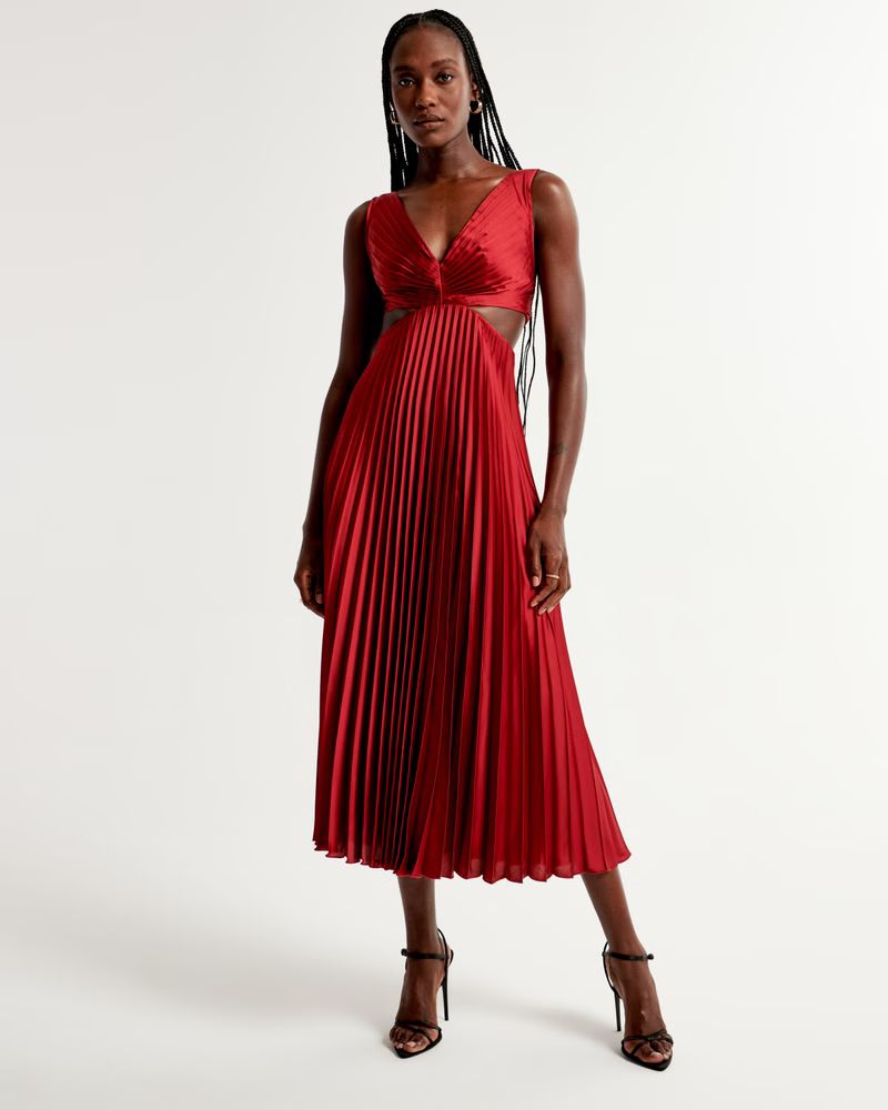 Women's The A&F Giselle Pleated Cutout Maxi Dress | Women's New Arrivals | Abercrombie.com | Abercrombie & Fitch (US)