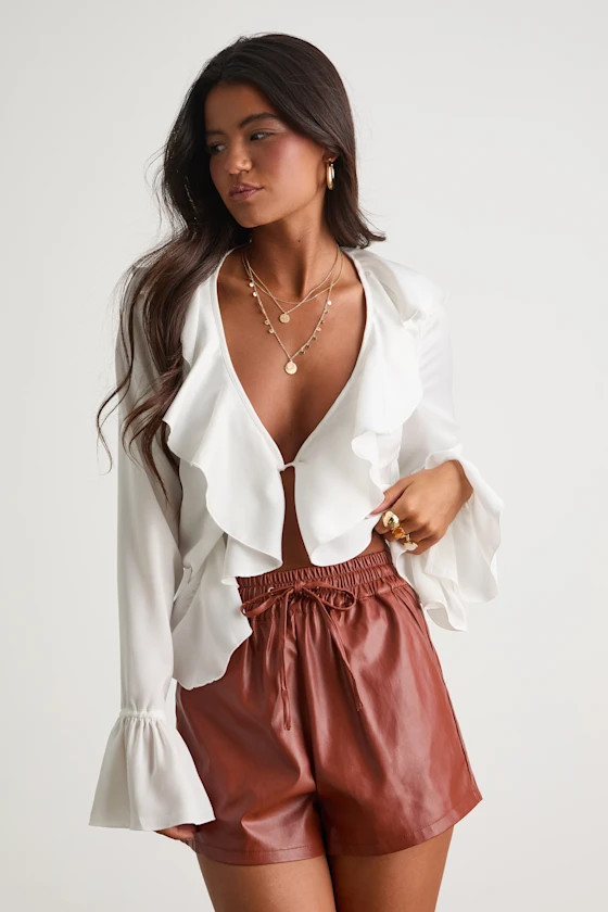 Casual Luxury Rust Brown Vegan Leather Drawstring Shorts | Lulus