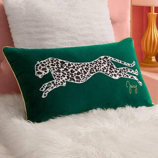 Velvet Cheetah Green Animal Print Embroidered Polyester 14 in. x 24 in. Throw Pillow | The Home Depot