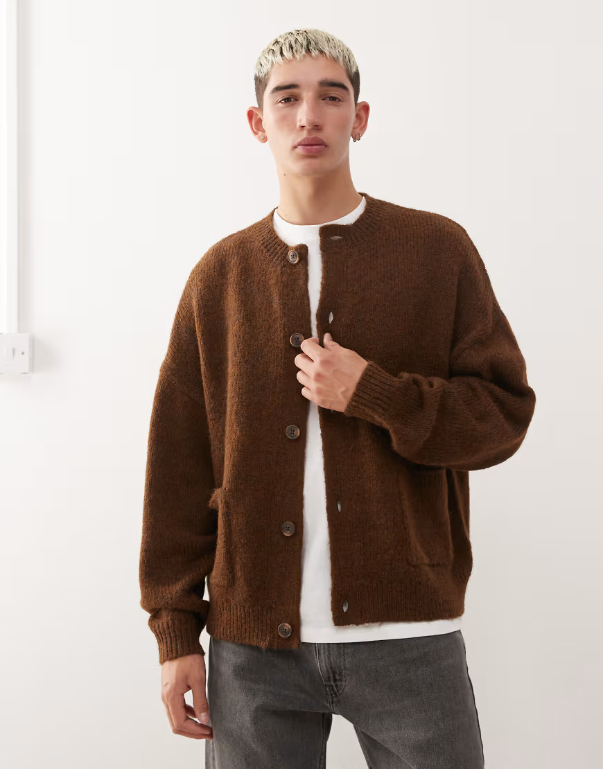 Reclaimed Vintage boxy cardigan with front pockets in brown-Green | ASOS (Global)