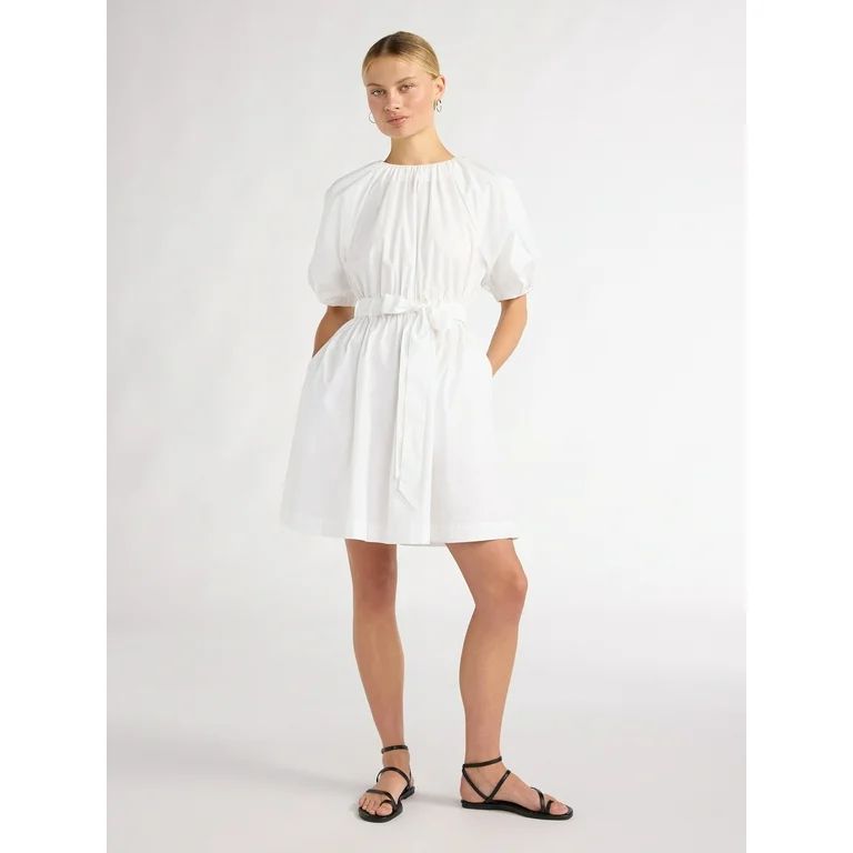 Scoop Women’s Fit and Flare Mini Dress with Puff Sleeves, Sizes XS-XXL - Walmart.com | Walmart (US)