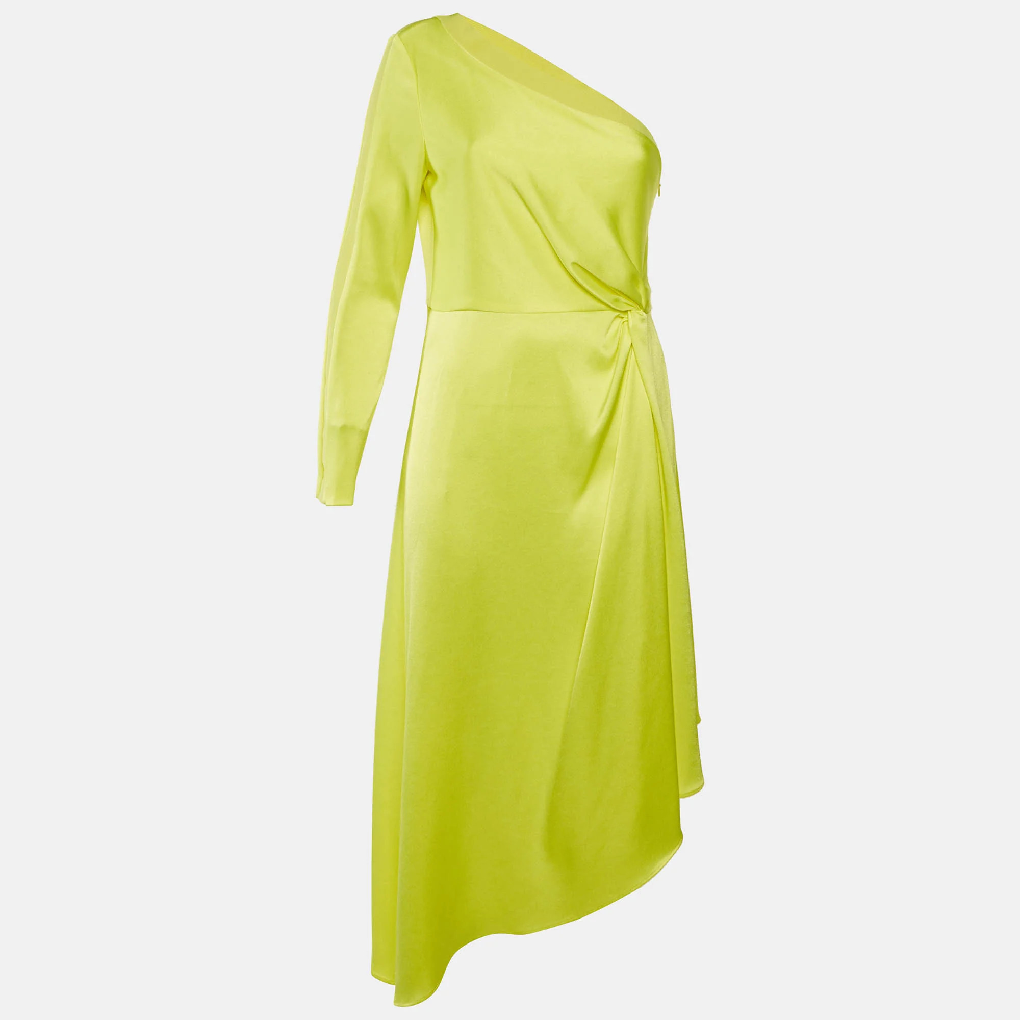 Alice + Olivia Neon Yellow Satin Dora Asymmetrical Dress | Shop Simon