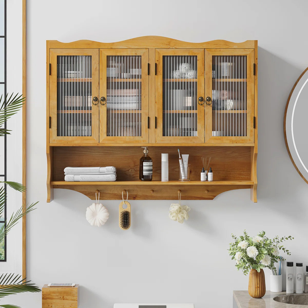 39.37"Retro 4 Door Wall-Mounted Cabinet, Featuring Two Layers Of Storage Space And An Open Hook R... | Wayfair North America