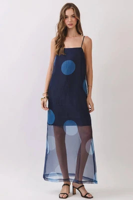 Muse Polka Dot Sheer Overlay Maxi Dress - NAVY / M | Shop.app