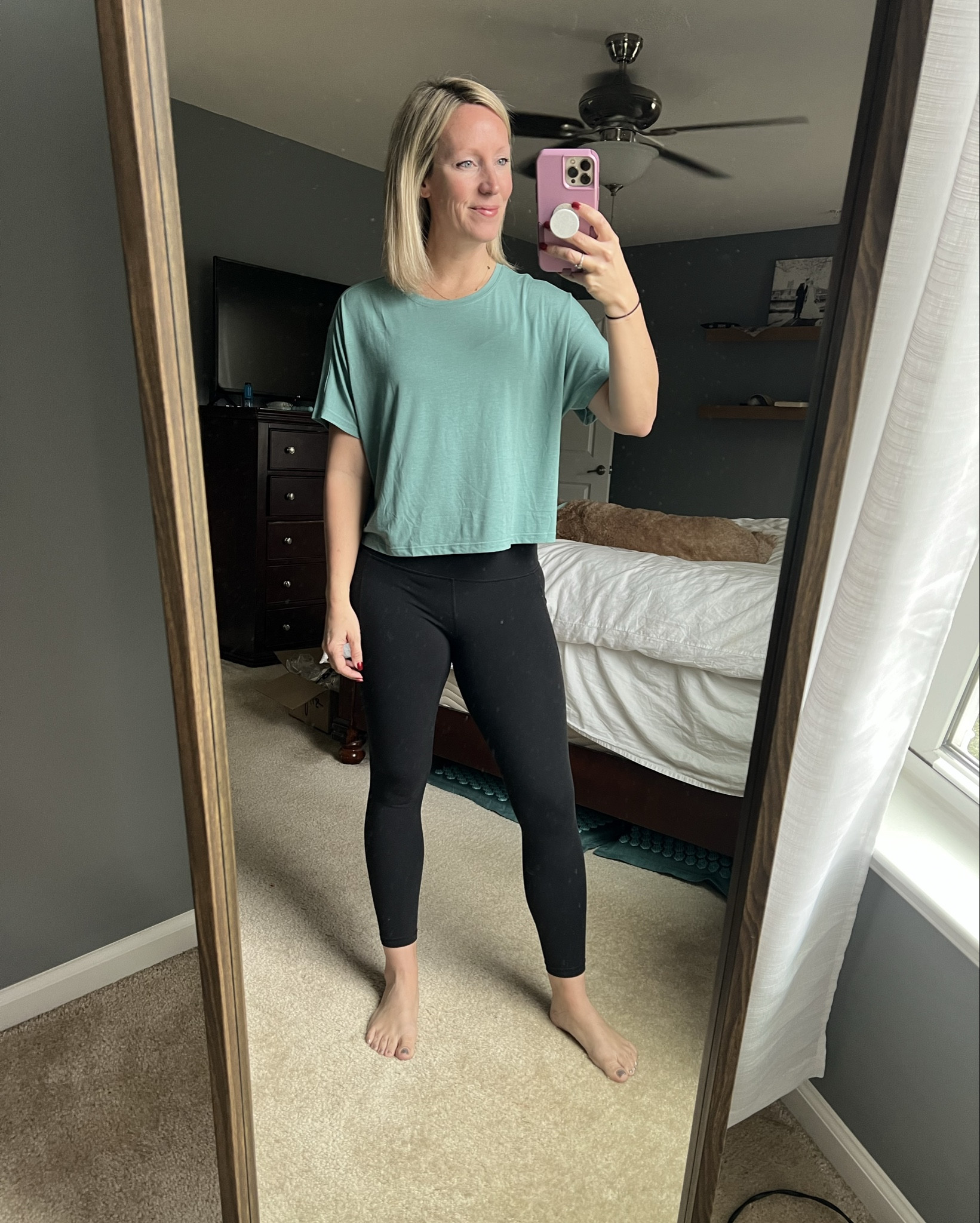 My favorite Athleta leggings ever + the most versatile sports bra and crop tee! Also this lounge set (joggers and sweatshirt) is the most comfy thing ever! Wearing a small in everything - I’m 134 lbs and 5’4”!